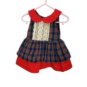 Pigtails and Tutus Red Blue Plaid Sleeveless Size 12 Months Girl's Dress‎